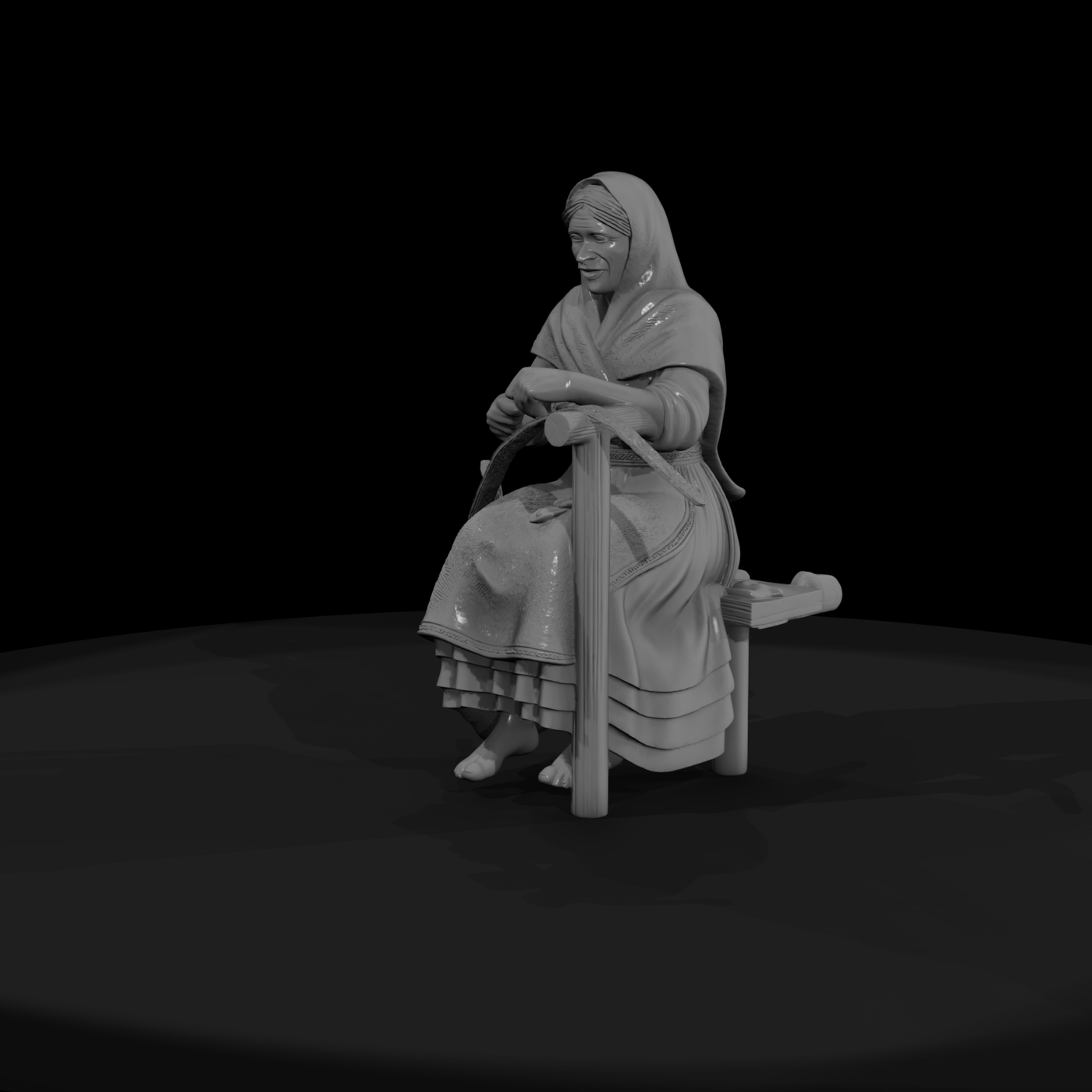 Seated Medieval Weaver Woman