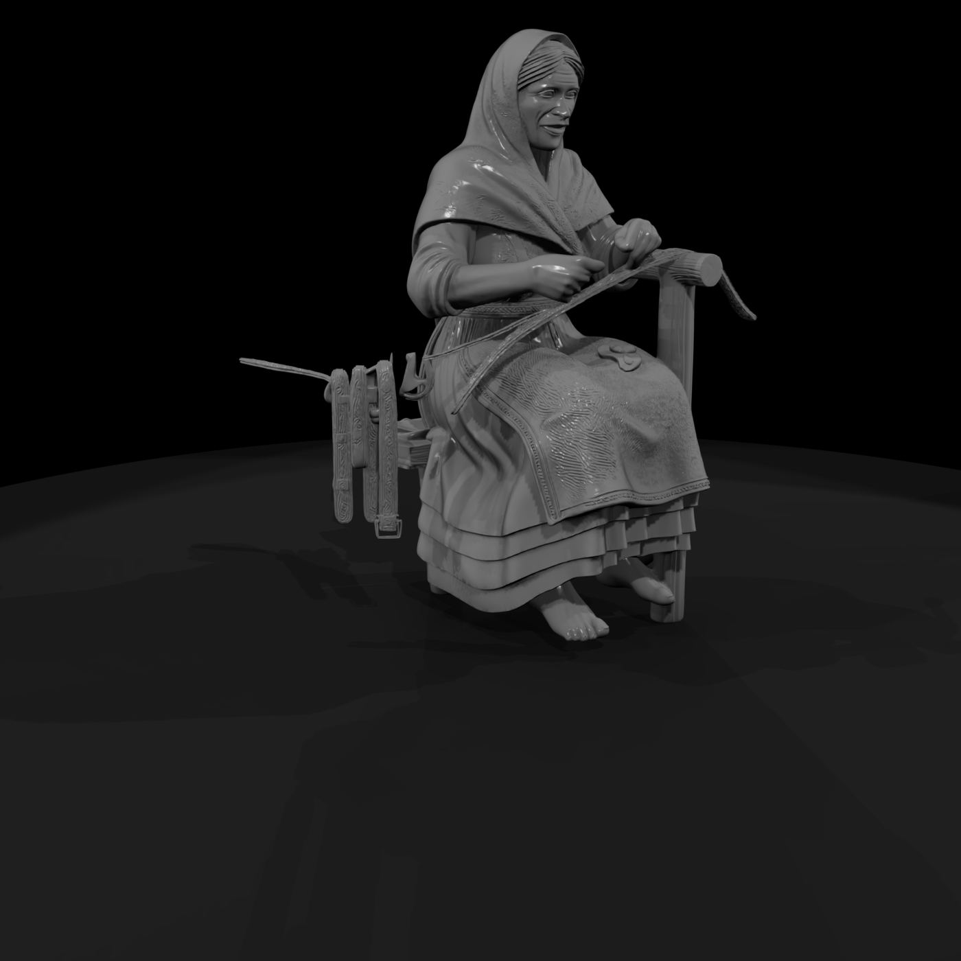 Seated Medieval Weaver Woman