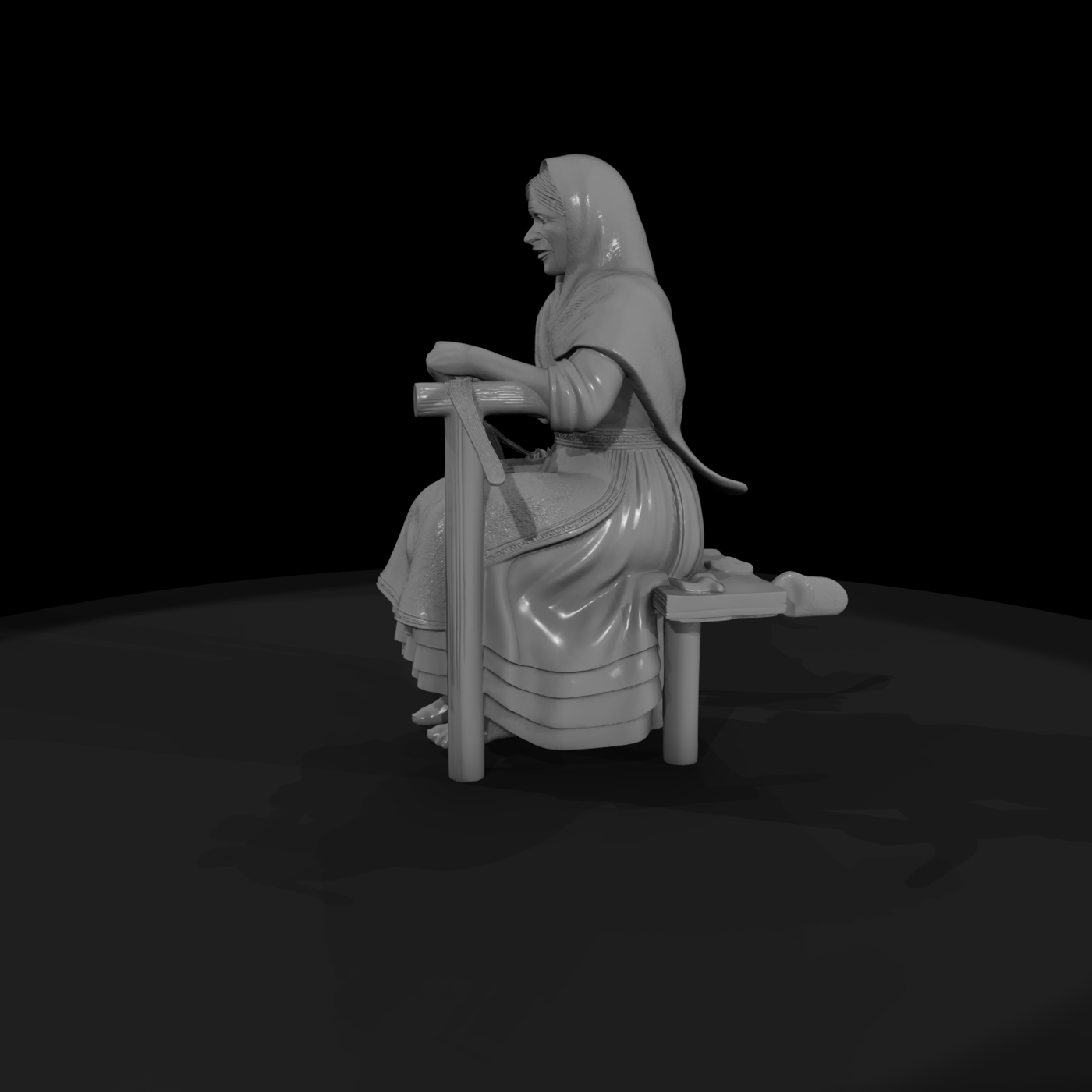 Seated Medieval Weaver Woman