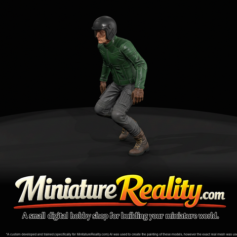 Seated Motorcycle Rider (Helmeted) — 3D Printable Miniature