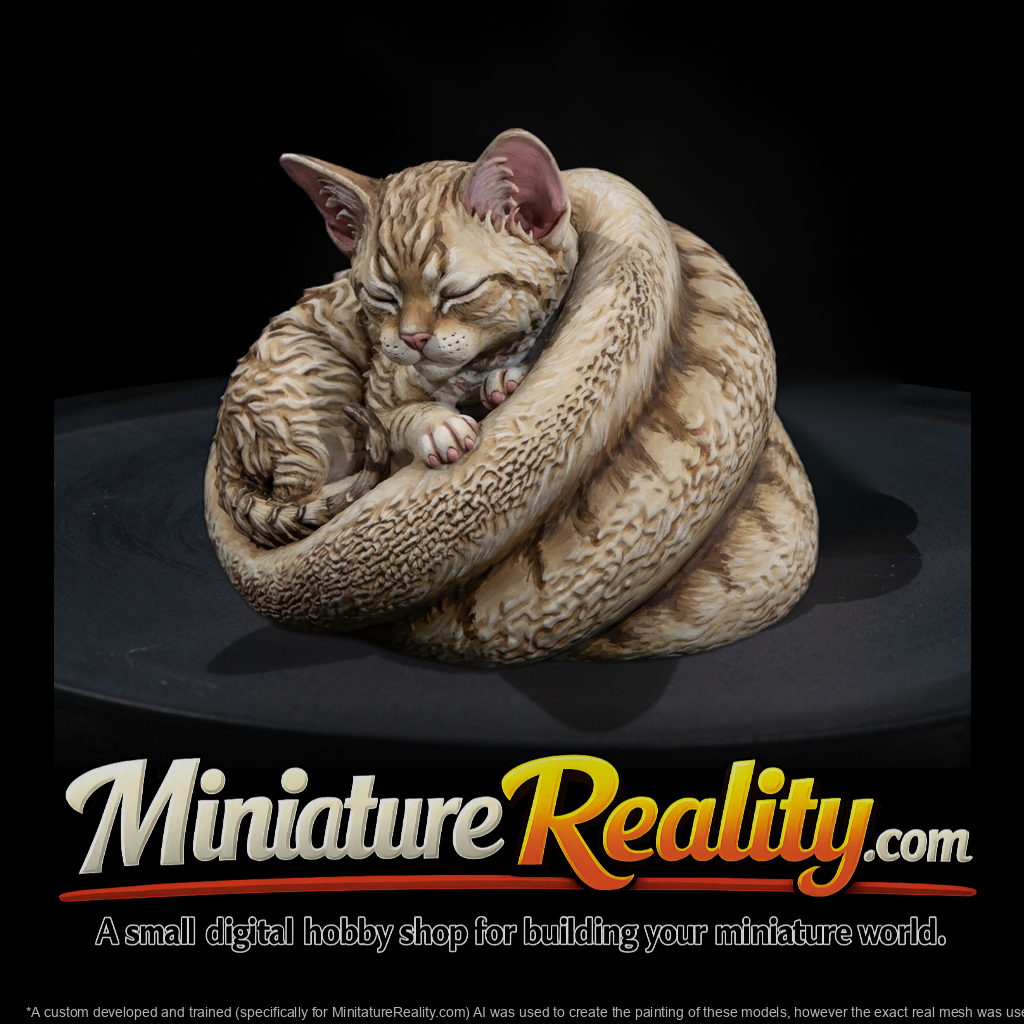 Sleeping Devon Rex Cat Miniature (Curled Pose)