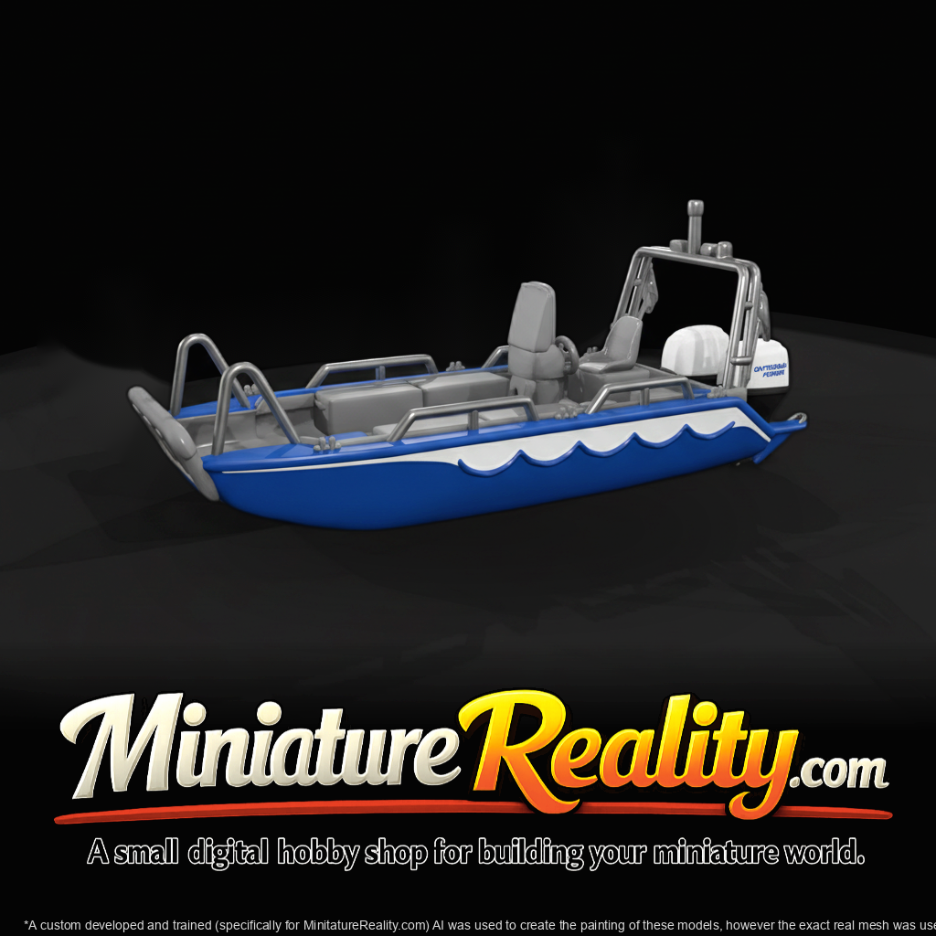 Small Open Motorboat Tender — Rigid-Hull with Outboard Engine (3D Printable Miniature)