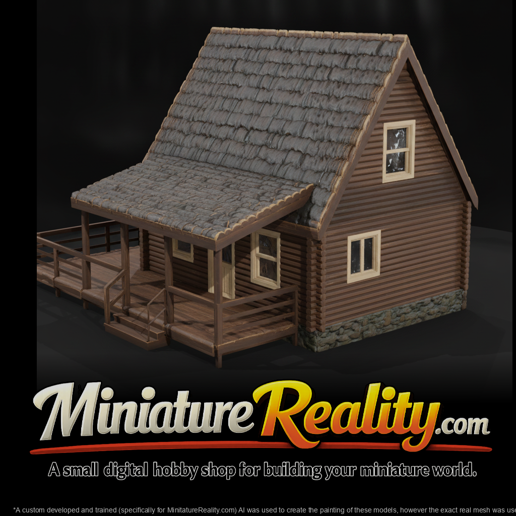 Small Peak Roof Cabin miniature, three-quarter view