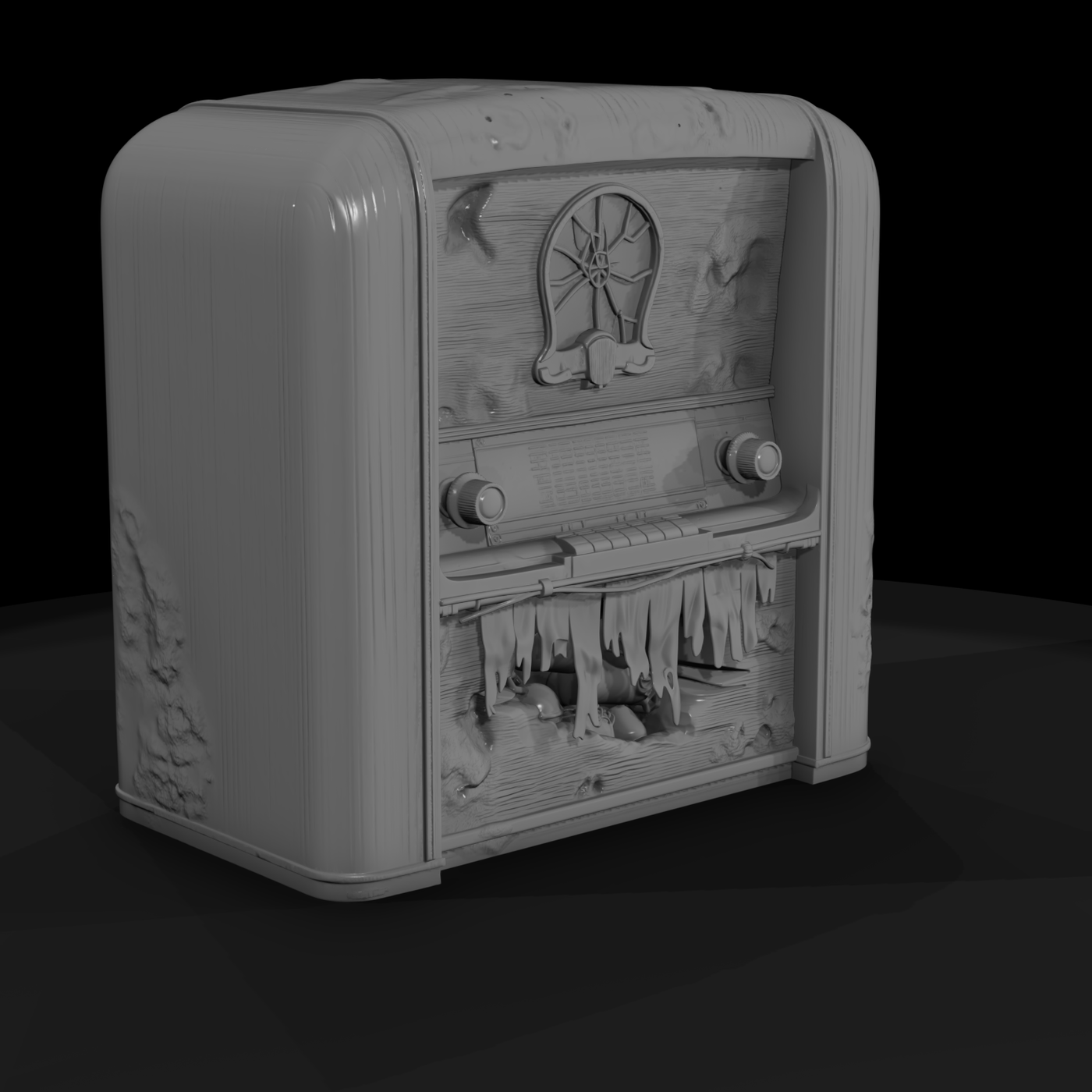 Damaged 1940s Console Radio Cabinet