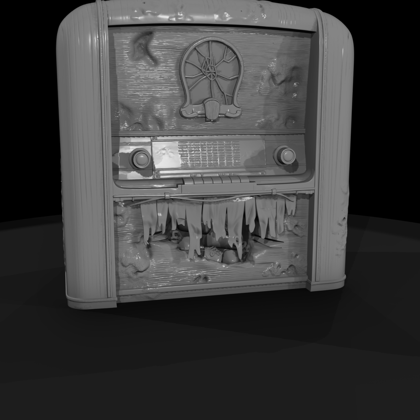 Damaged 1940s Console Radio Cabinet