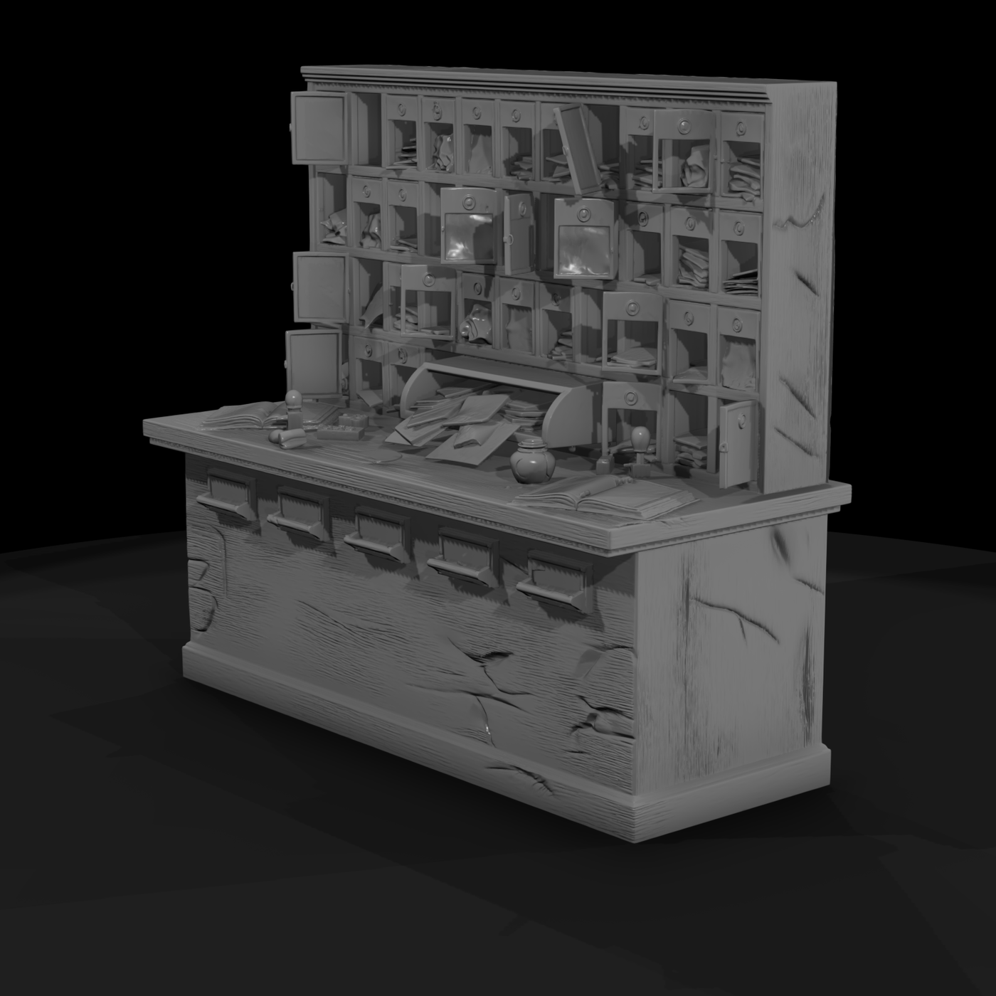 Mid‑century Post Office Counter & Mailbox Array