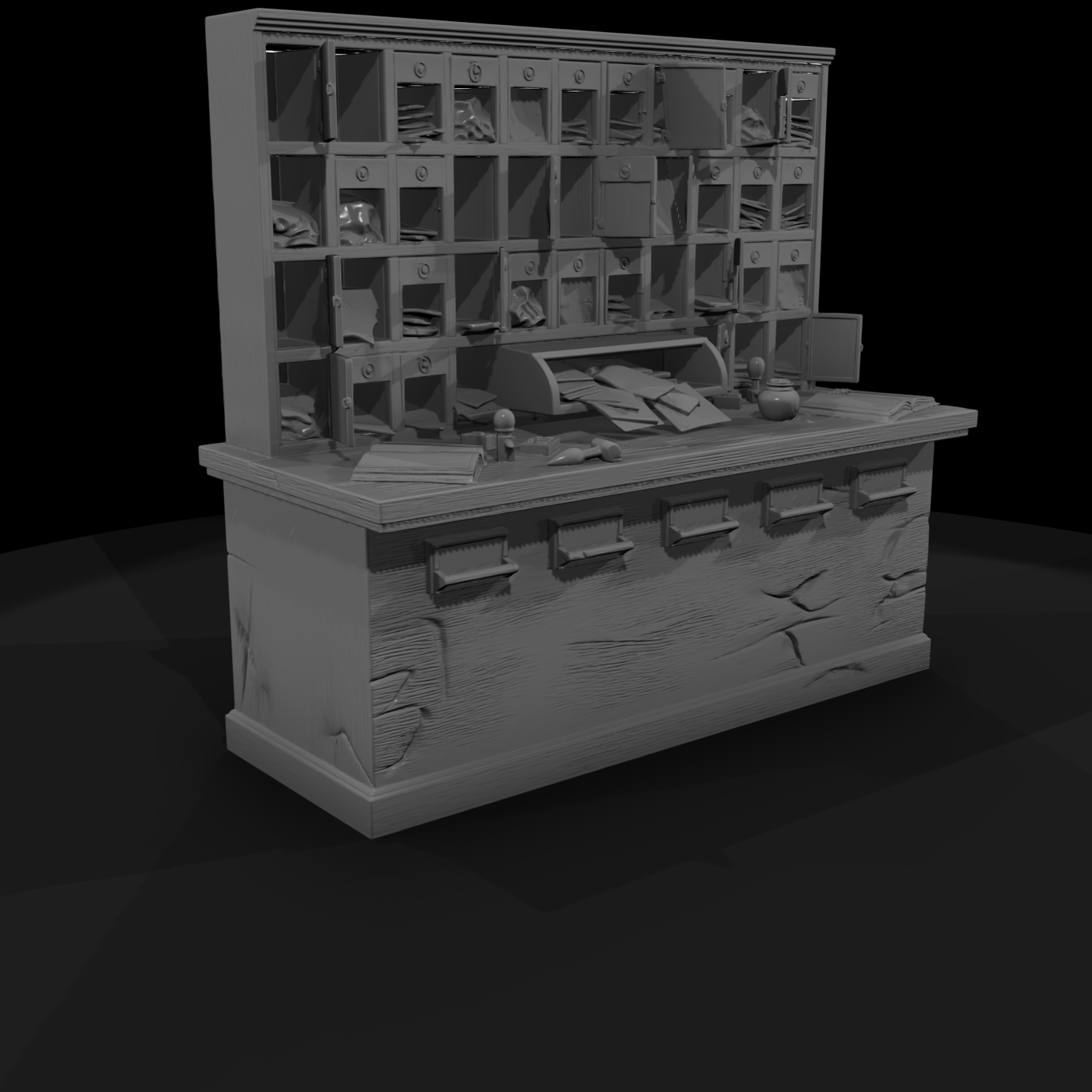 Mid‑century Post Office Counter & Mailbox Array