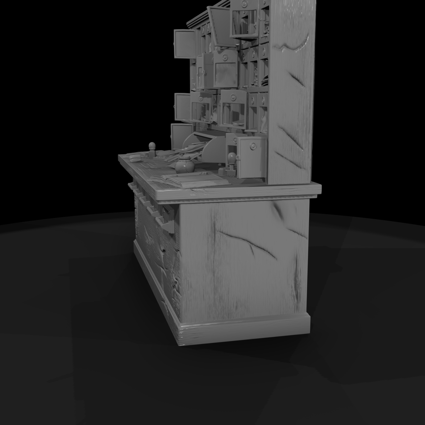 Mid‑century Post Office Counter & Mailbox Array