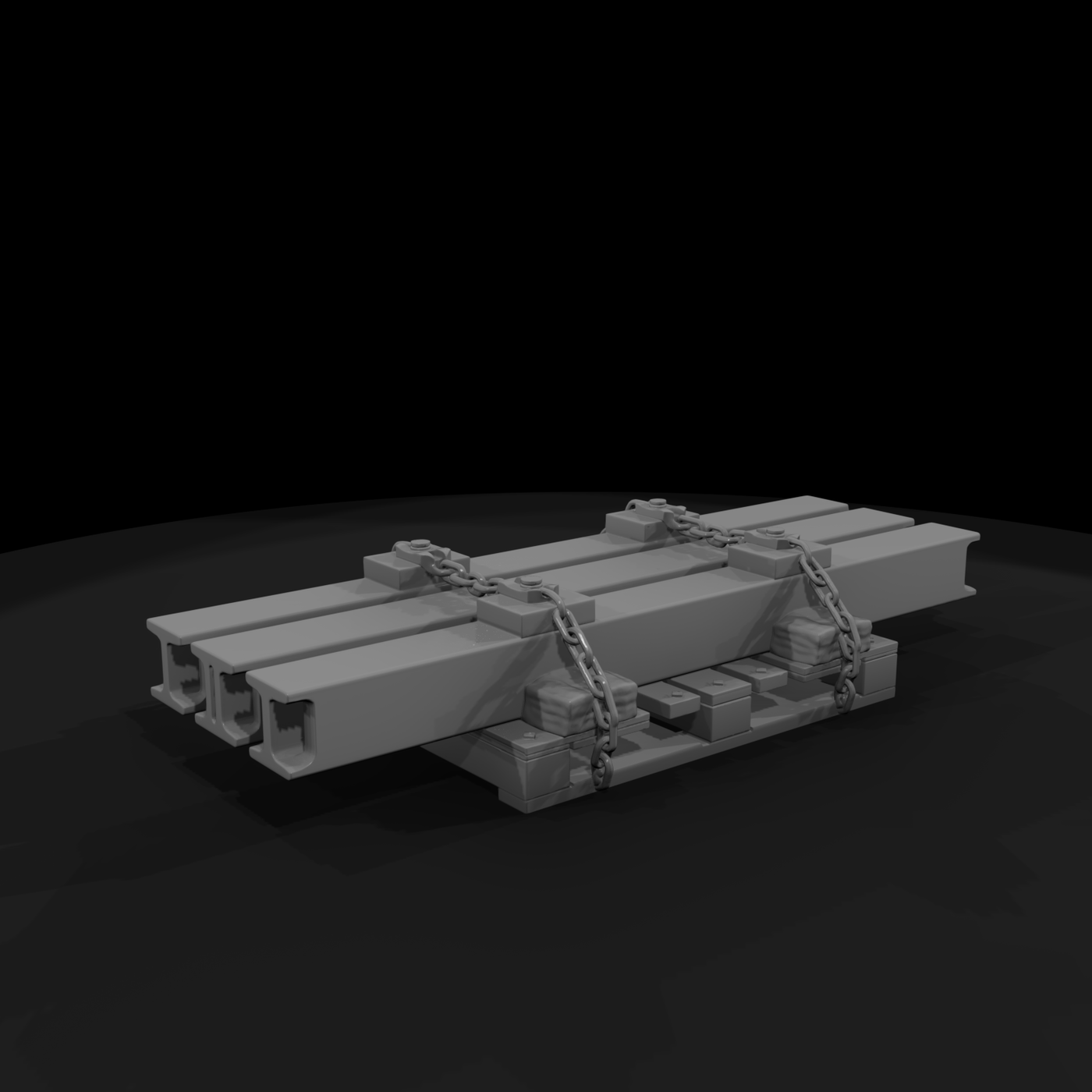 Stacked I-Beams on Pallet with Chains (HO /