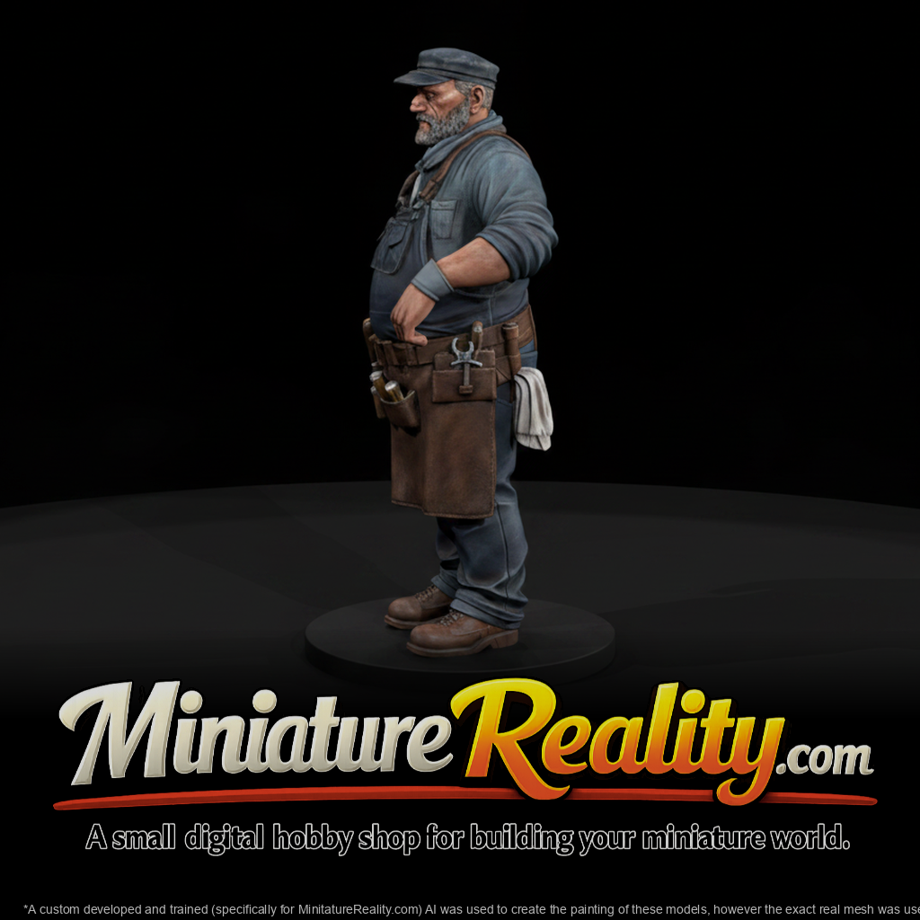 Steam Locomotive Engineer - Model Railroad Figure, three-quarter view