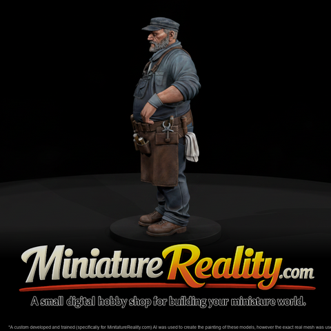 Steam Locomotive Engineer - Model Railroad Figure, three-quarter view