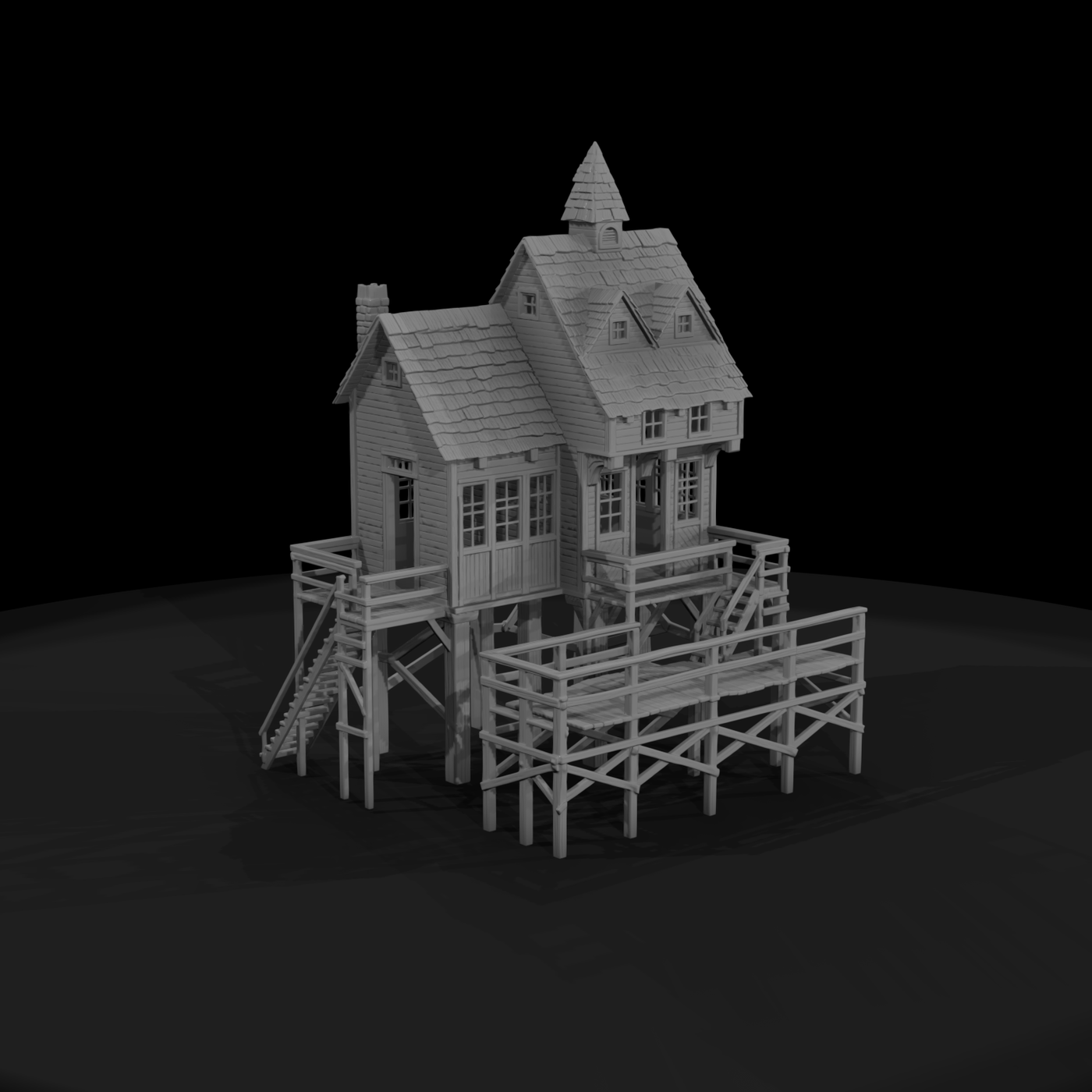 Stilted Two-Story House on Deck