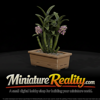 Stylized wooden potted flowering orchid mWGTumZT miniature, three-quarter view — thumbnail 1