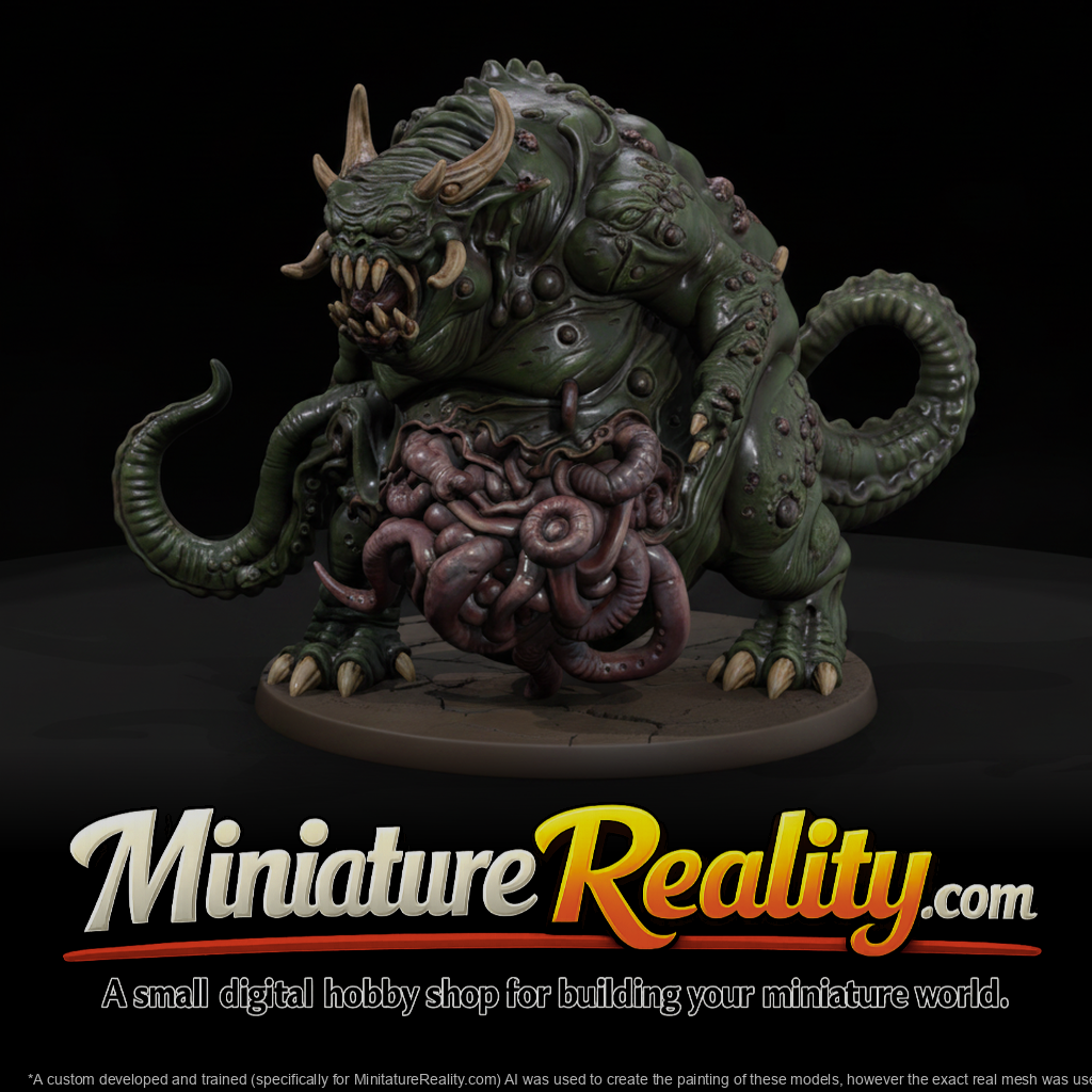 Stylized dark fantasy grotesque demon zdBdLfDp miniature, three-quarter view
