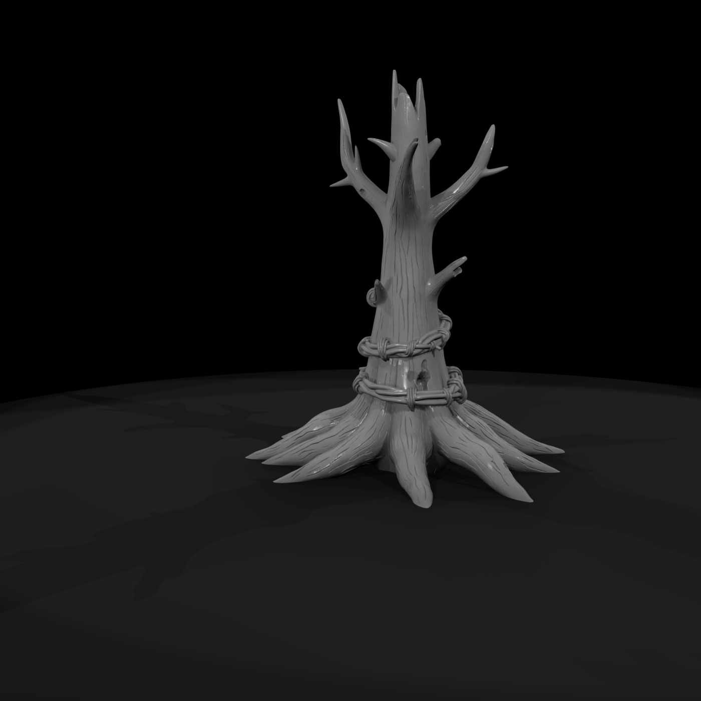 Stylized Dead Tree Stump with Barbed Wire — 3D Print-Ready