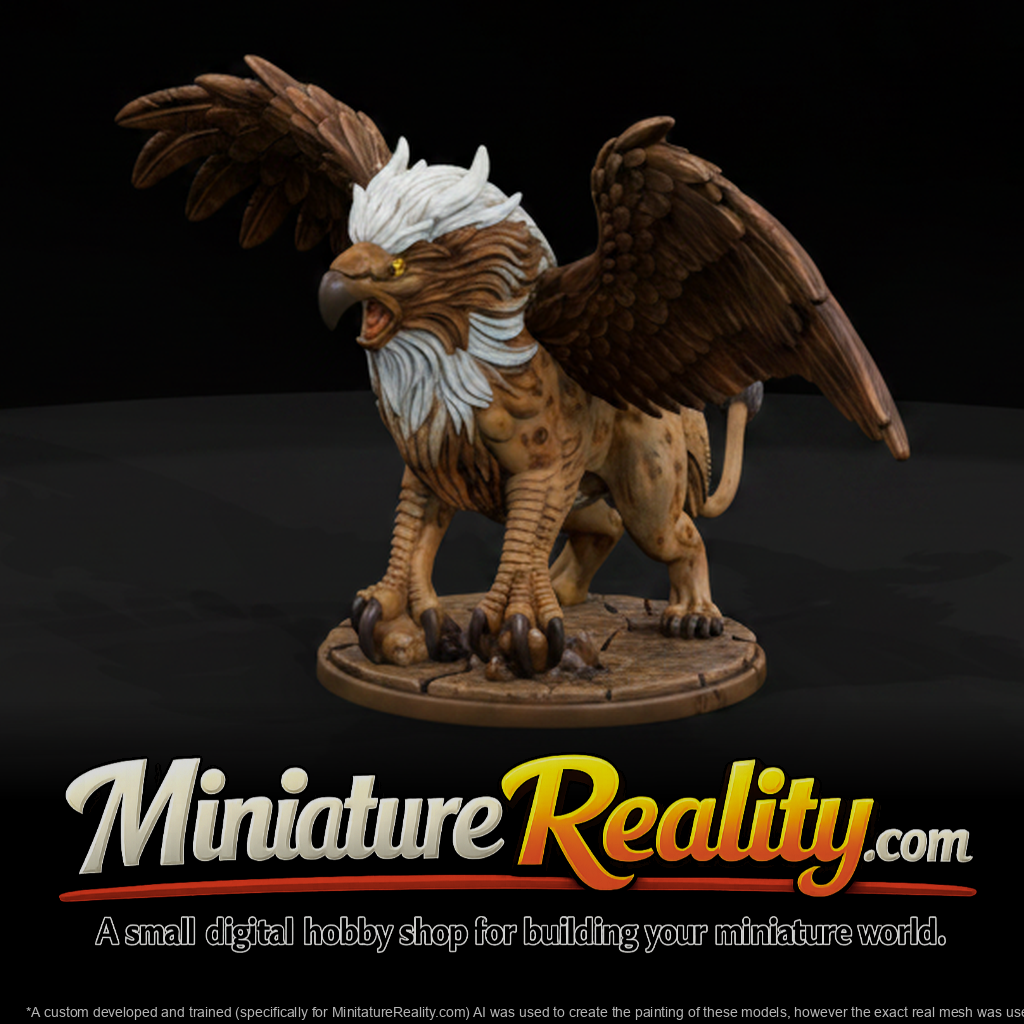 Stylized Fantasy Gryphon miniature, three-quarter view