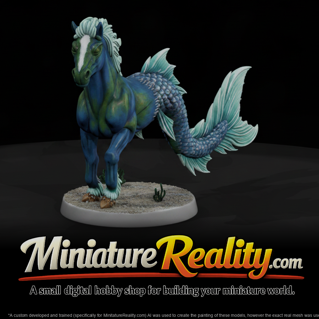 Stylized fantasy hippocampus EUbLQatQ miniature, three-quarter view