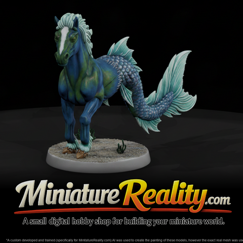 Stylized fantasy hippocampus EUbLQatQ miniature, three-quarter view