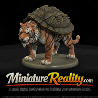 Stylized Fantasy Tiger Tortoise Hybrid miniature, three-quarter view — thumbnail 1