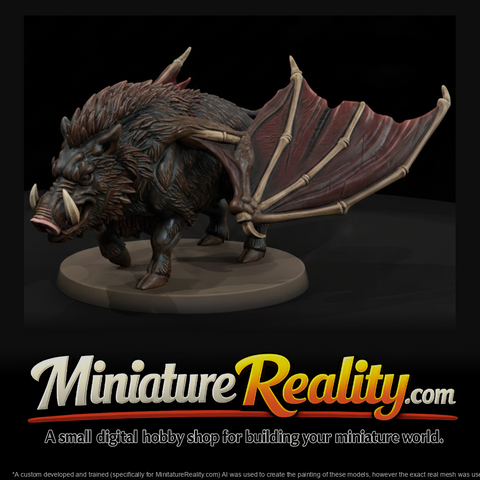 Stylized Fantasy Winged War Boar miniature, three-quarter view