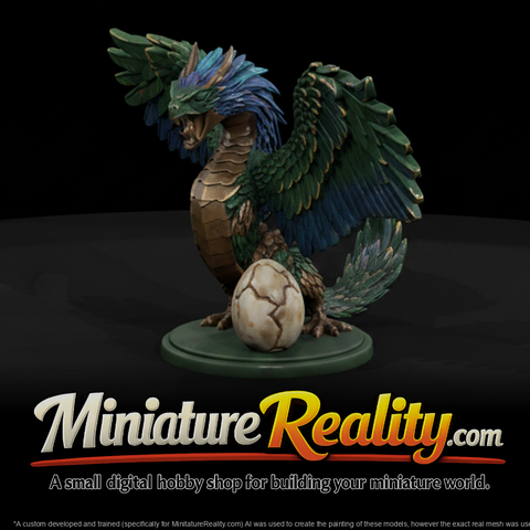 Stylized Feathered Serpent Dragon miniature, three-quarter view