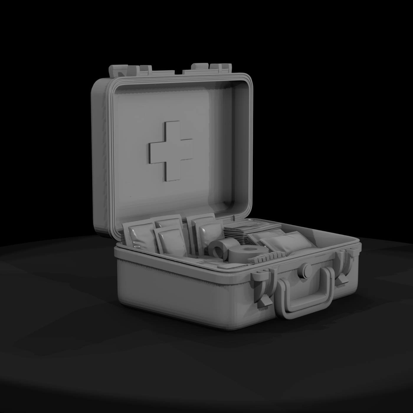 Stylized First Aid Kit with Medical Supplies (3D Printable)