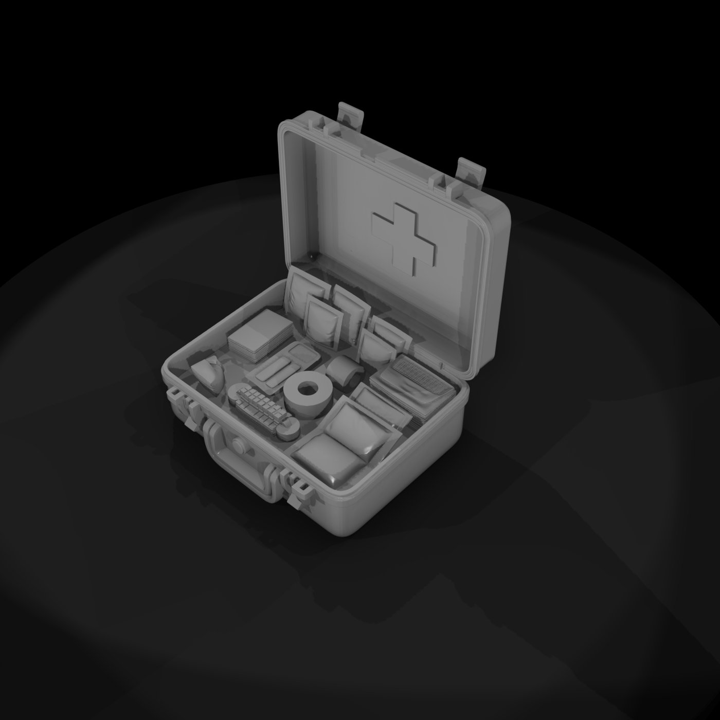 Stylized First Aid Kit with Medical Supplies (3D Printable)