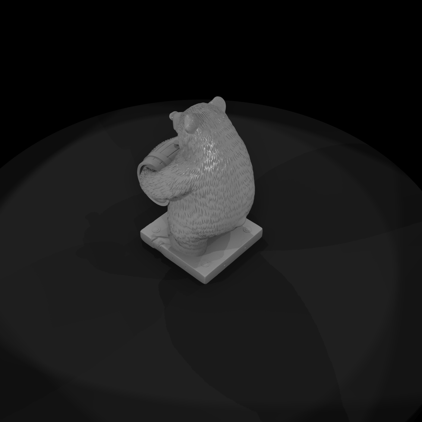 Stylized Grizzly Bear on Barrel - 3D Printable Miniature Statue