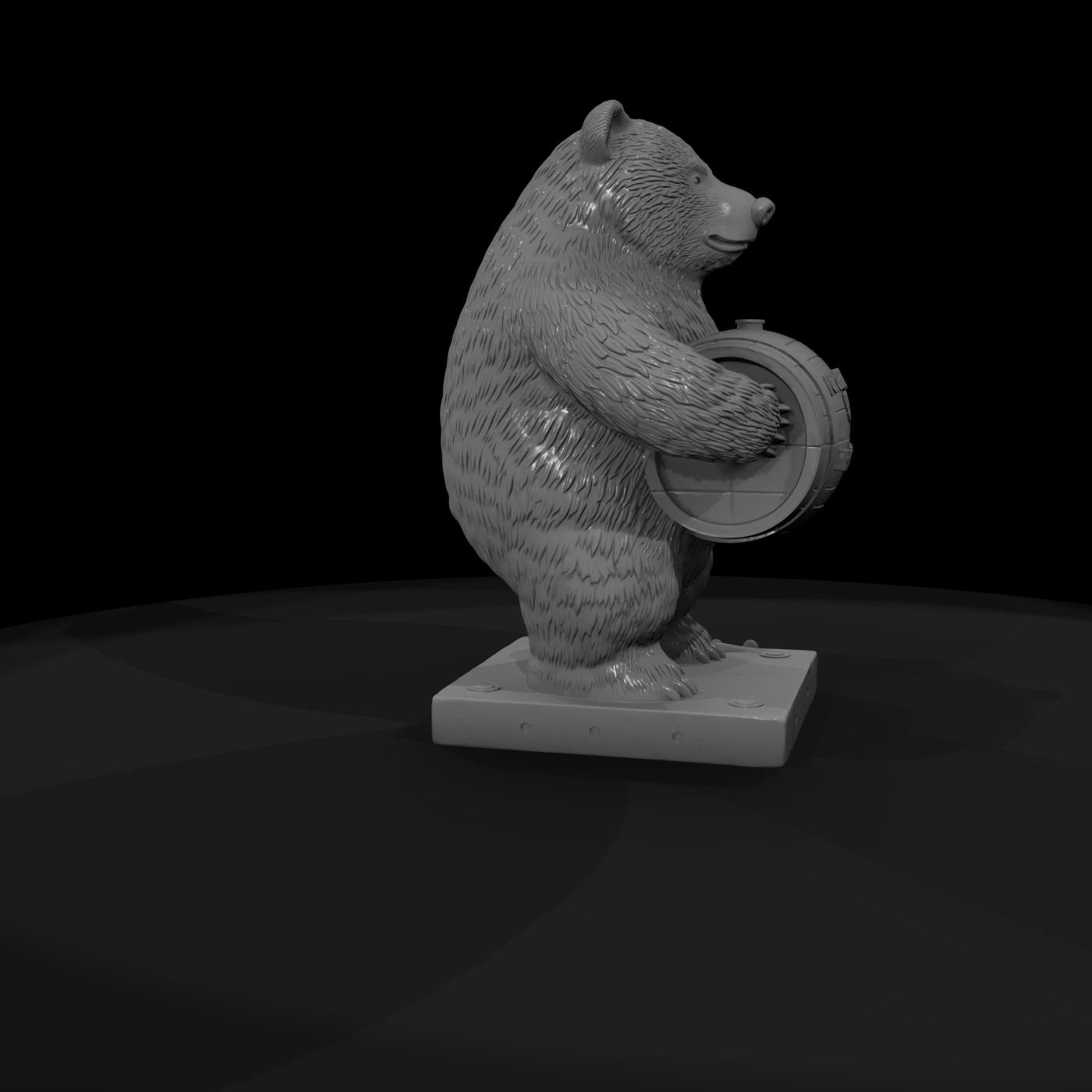 Stylized Grizzly Bear on Barrel - 3D Printable Miniature Statue