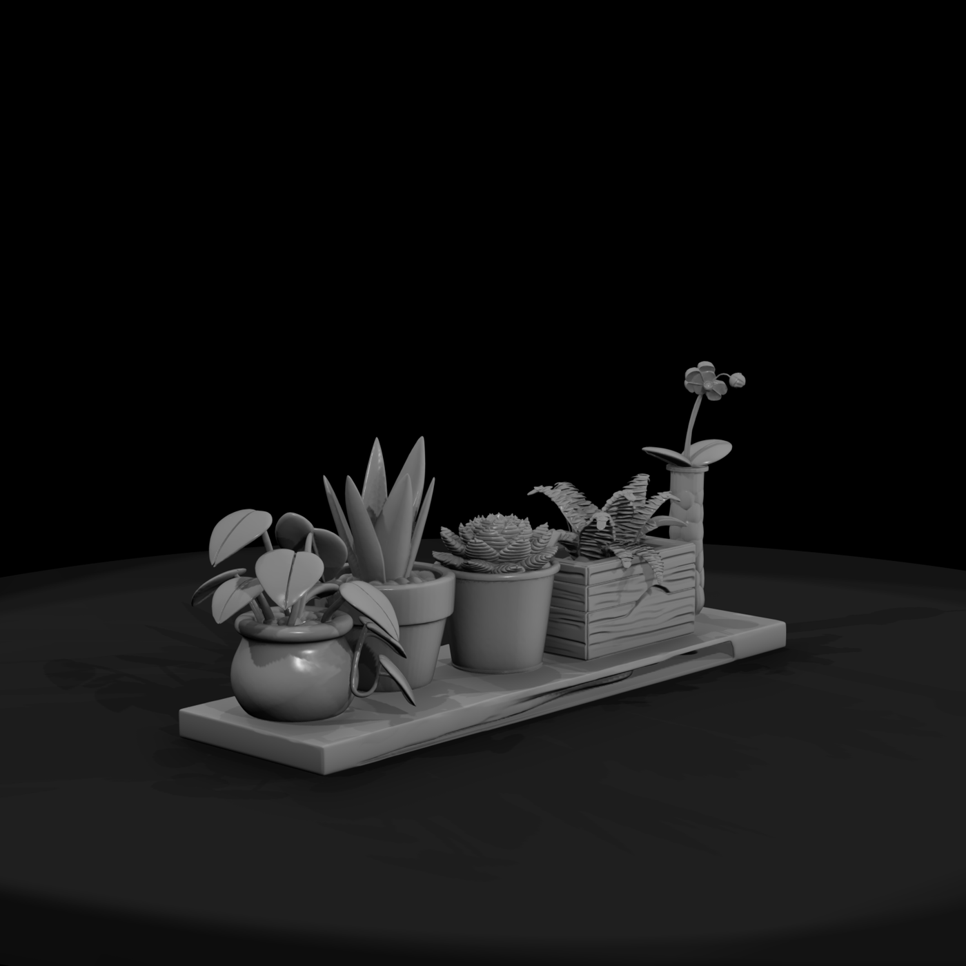 Stylized Indoor Potted Plant Shelf - Miniature 3D Printable Set