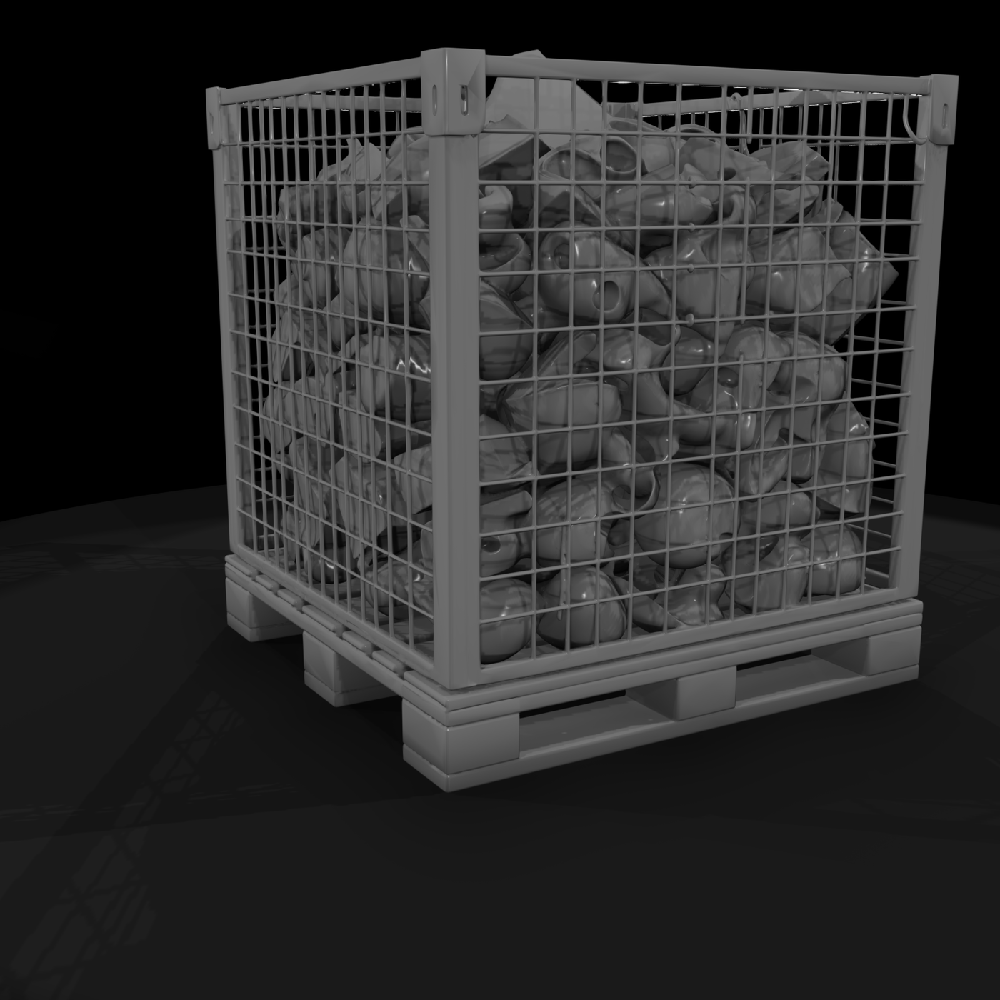 Stylized Industrial Wire Mesh Pallet Cage — 3D Printable