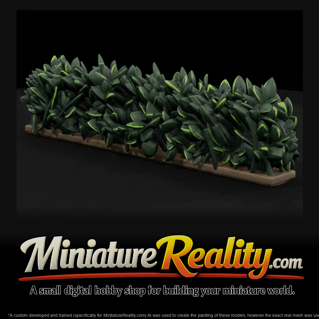 Stylized Low-Poly Rectangular Garden Hedge miniature, three-quarter view