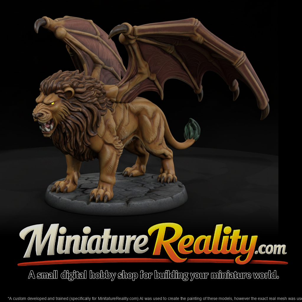 Stylized Manticore Fantasy miniature, three-quarter view