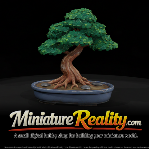 Stylized monochrome bonsai tree model MZGnjqwx, three-quarter view