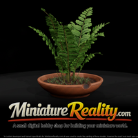 Stylized Monochrome Potted Fern miniature, three-quarter view — thumbnail 1