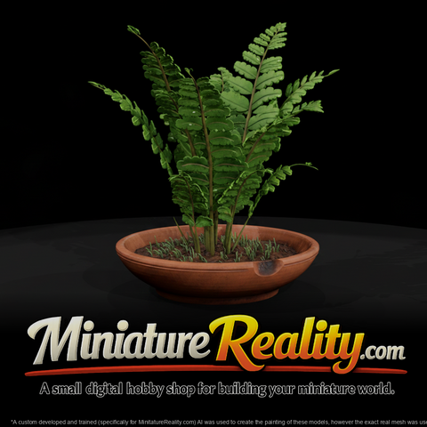 Stylized Monochrome Potted Fern miniature, three-quarter view