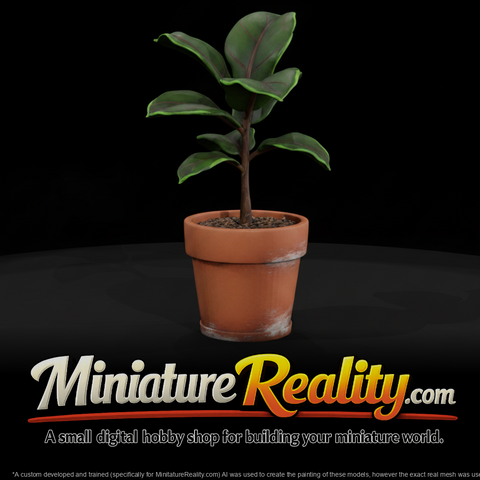 Stylized monochrome potted fiddle leaf fig SOCjkaWW miniature, three-quarter view