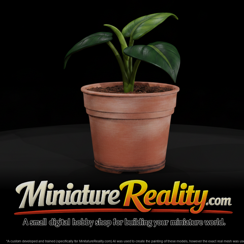 Stylized Monochrome Potted Houseplant miniature, three-quarter view