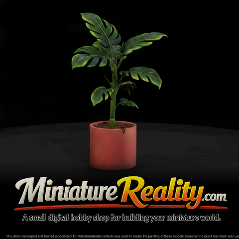 Stylized Monochrome Potted Monstera miniature, three-quarter view