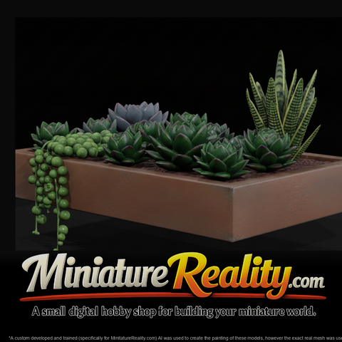 Stylized Monochrome Succulent Garden Planter miniature, three-quarter view