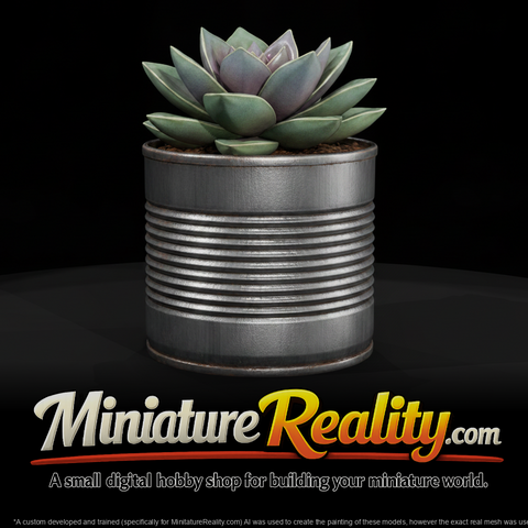 Stylized Monochrome Succulent Tin Can Planter miniature, three-quarter view