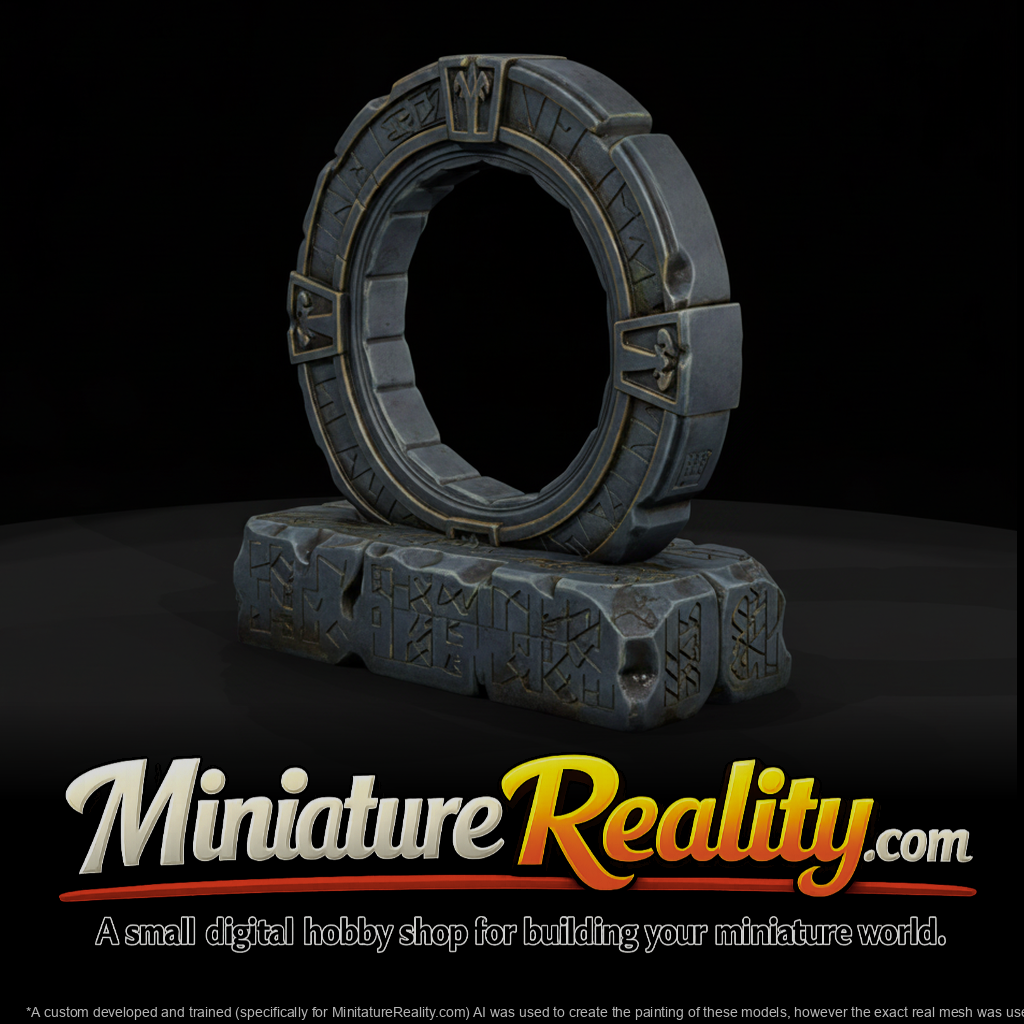 Stylized Nordic Runic Stone Portal miniature, three-quarter view