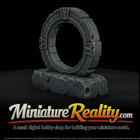 Stylized Nordic Runic Stone Portal miniature, three-quarter view
