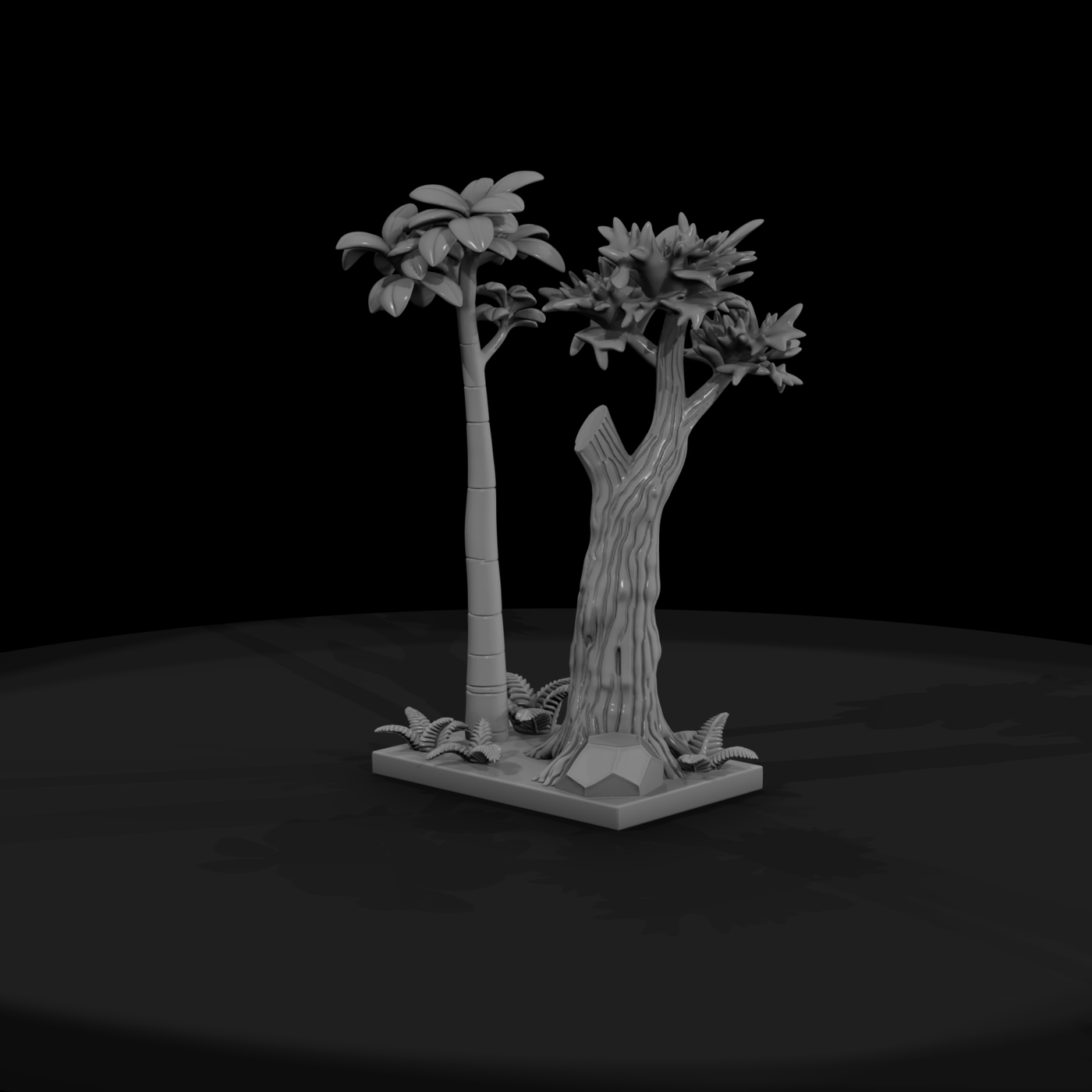 Stylized Palm and Broadleaf Tree Base