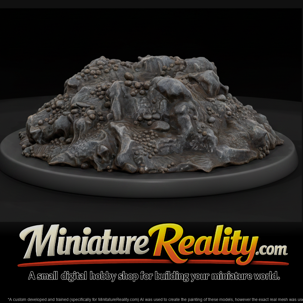 Stylized rough rocky terrain base 1N6PV1NX miniature, three-quarter view