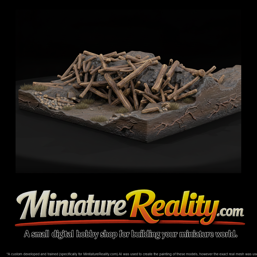 Stylized Log Debris Terrain Base miniature, three-quarter view