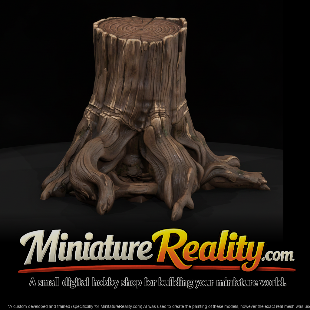 Stylized Weathered Tree Stump miniature, three-quarter view