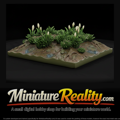 Stylized Wetland Grass Terrain Base miniature, three-quarter view