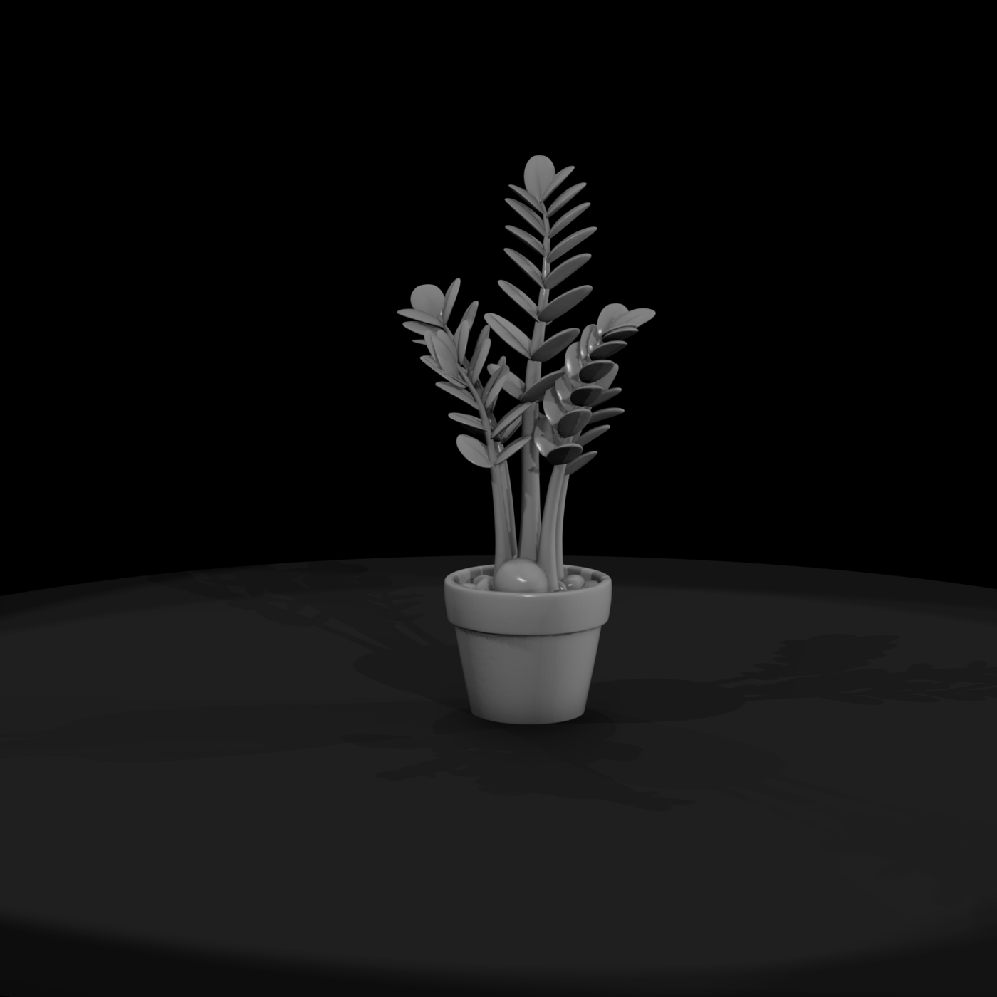 Stylized ZZ Plant in Pot — 3D Printable Miniature