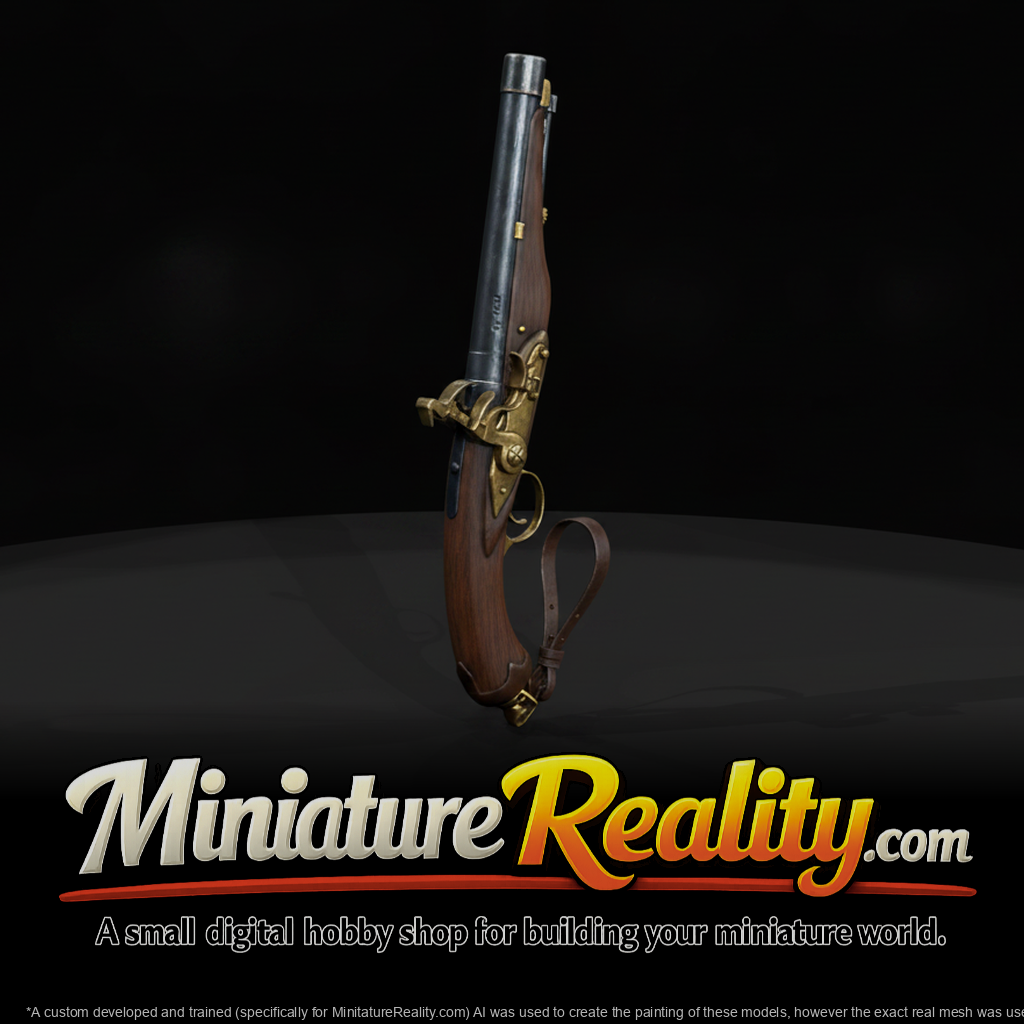 Traditional Pirates Flintlock Pistol Single Shot miniature, three-quarter view